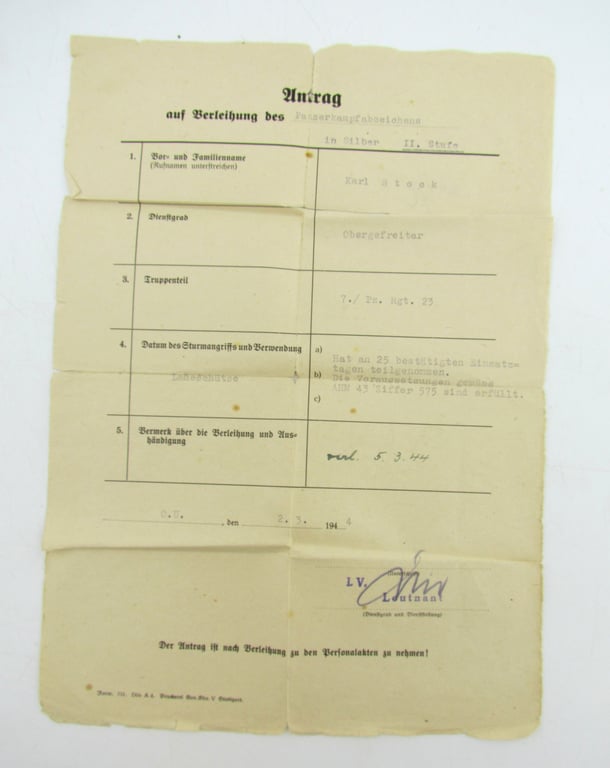 Document/Medal grouping, 23rd Panzer divison Panther V crewman ( including Panzerkampfabzeichen 25!)
