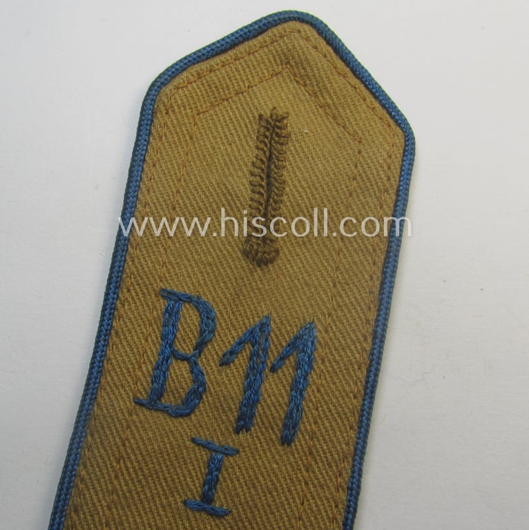 Early-pattern, 'HJ'- (ie. 'Hitlerjugend'-) shoulderstrap for usage by a: 'Hitlerjunge' who was attached to the: 'Oberbann 4 - Bann B11 I' (Bann 11 = 'Bann Breslau' situated in the 'Gebiet Ost-Schlesien')