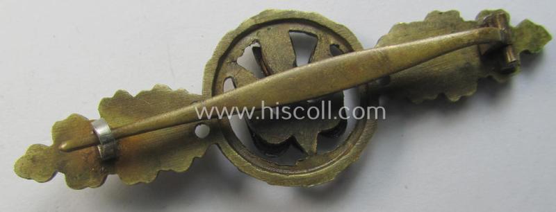 Attractive - albeit clearly worn! - tombak- (ie. 'Buntmetall'-) based- and/or non-maker-marked example of a WH (Luftwaffe) 'Frontflugspange für Kampfflieger in Bronze' as was produced by a (by me) unidentified maker