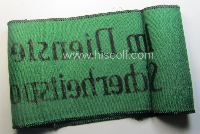 Truly scarcely encountered, enlisted-mens'- (ie. NCO-) type armband as was intended for usage by a member who served within the 'Sicherheitsdienst'- (ie. 'SD'-) related so-called: 'Schützmannschaften' (ie. 'Schuma')