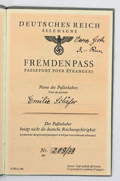 German Third Reich Foreigners Passport
