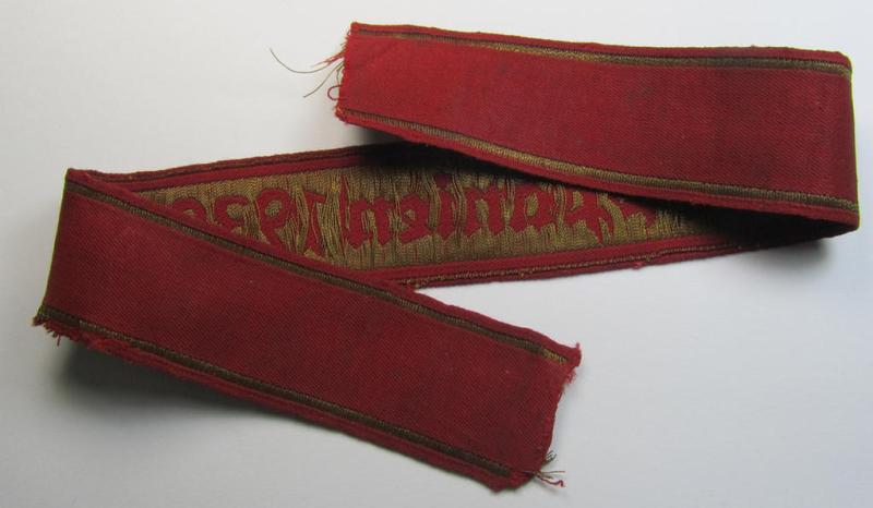 Stunning - and extremely rarely encountered! - WH (Heeres) ie. 'Legion Condor'-related cuff-title (ie. 'Traditions-Ärmelstreifen') as executed in so-called: 'flat-wire'-style- (ie. 'BeVo'-weave-) pattern and that is entitled: '1936 Spanien 1...
