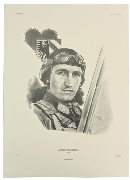 German Litho Print of LW Flight Ace 'Walter Nowotny'