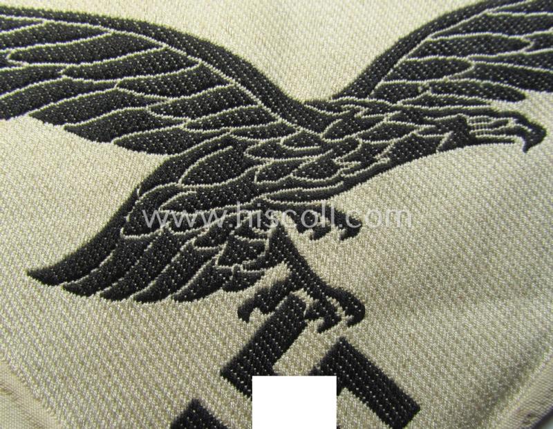 Attractive - and fairly large-sized! - example of a (typical) linnen-based WH 'Luftwaffe'-related sport-shirt badge (ie. 'Brustadler für Sportanzug') as was executed in the neat 'BeVo-weave pattern