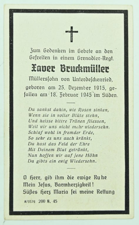 German WH Deathcard 'Xavier Bruckmuller'