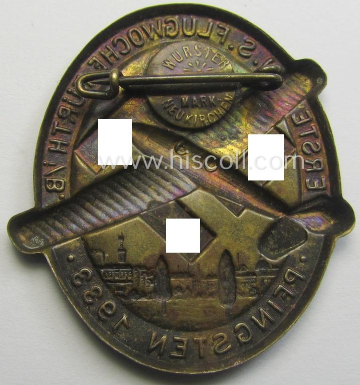 N.S.D.A.P.-related day-badge (ie. 'tinnie') as issued to commemorate a specific meeting entitled: 'Erste N.S. Flugwoche - Fürth i./B. - Pfingsten 1933'