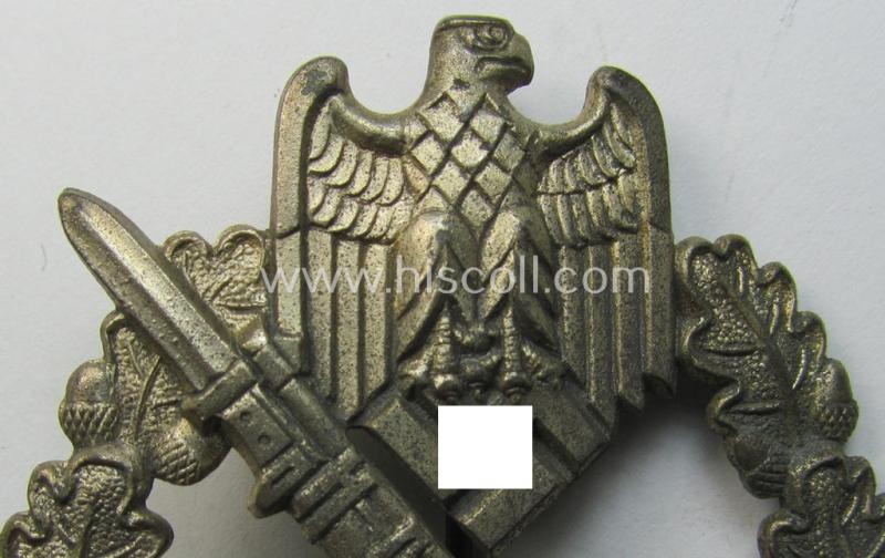 Zinc- (ie. 'Feinzink'-) based, 'Infanterie-Sturmabzeichen in Silber' being a maker- (ie. 'FZZ'-) marked example as being produced by the: 'Fritz Zimmermann'-company