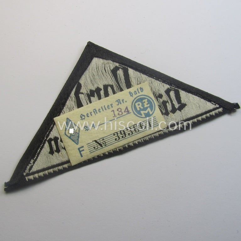 'HJ' ('Hitlerjugend') ie. 'BDM' ('Bund Deutscher Mädel'-) district-triangle (ie. 'Gebietsdreieck') entitled: 'Nord Niedersachsen' being a moderately used- ie. worn example