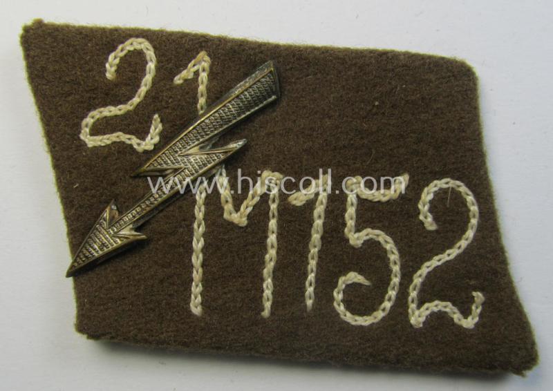 Attractive - albeit single! - SA (ie. 'Sturmabteilungen') collar-patch (ie. 'Kragenspiegel') as executed in darker-brown-coloured wool as intended for an: 'SA-Mitglied' serving within the 'SA-Standarte M152' ('SA-Gruppe Kurpfalz o. Nordsee'...