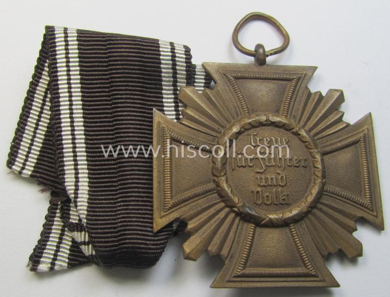 Attractive, 'N.S.D.A.P. Dienstauszeichnung in Bronze' (ie. '3. Stufe für 10 Jahre t. Dienste') being a (typical) non-maker-marked- (and 'regular-weight'!) example that comes together with its (full length!) period ribbon (ie. 'Bandabschnitt')