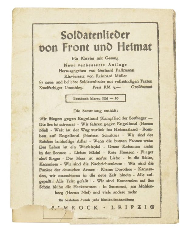German WH Song Book 'Unsere Soldatenlieder'