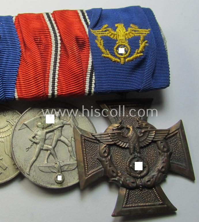 Attractive, 4-pieced medal-bar (ie. 'Ordenspange') showing two WH (Heeres or KM) so-called: 'DA für 4 u. 12 Jahre treue Dienste', an: Austrian 'Anschluss'-medal and a (scarce!): 'Zollgrenzschütz-Ehrenzeichen' (or: customs loyal-service medal)