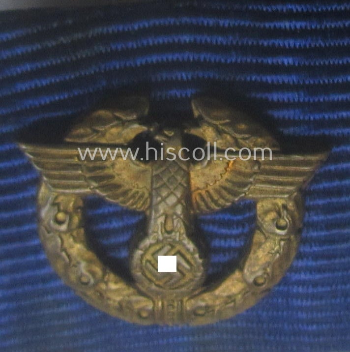 Single-pieced ribbon-bar (ie. 'Feld- o. Bandspange') showing a: 'Zollgrenzschutz-Ehrenzeichen' (with attached bronze-toned device ie. 'Auflage'!)