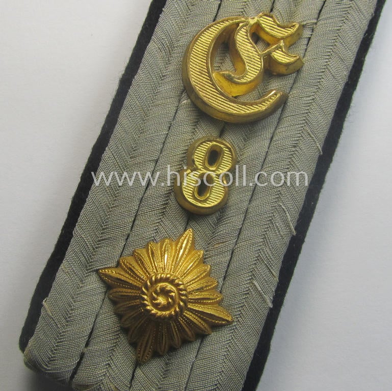 Single, WH (Heeres), 'cyphered' officers'-type shoulderboard: 'Oberleutnant u. Mitglied des Eisenbahn-Pioniere-Abtlgs. 8'