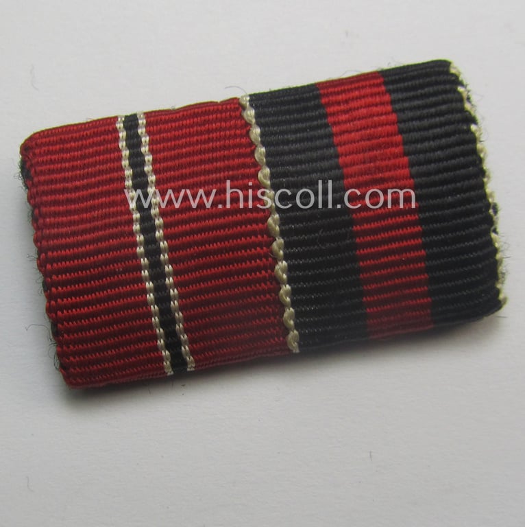Neat - and simply never issued- nor worn! - dual-pieced WWII-period ribbon-bar (ie. 'Feld- o. Bandspange') as was intended for combination: 'Ost'-medal (ie. 'Medaille Winterschlacht im Osten 1941-42') and Czech 'Anschluss'-medal '1. Oktober 1938'