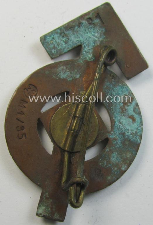 HJ- (ie. 'Hitlerjugend'-) sports-badge (or: 'HJ-Leistungsrune') of the silver-class being a clearly maker- (ie. 'RzM - M1/35'-) marked- and/or: 'Cupal'-based specimen that shows an engraved (unique) bearers'-numeral ('187281')