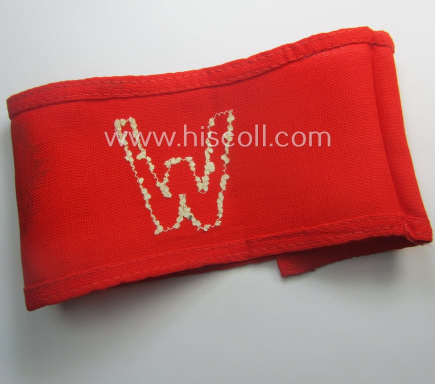 Attractive - and scarcely found! - EM- (ie. NCO-) pattern, 'Reichsluftschutzbund' (ie. 'RLB'-) service-armband showing a period-attached capital 'W'-character as intended for usage by a member serving as an: 'RLB-Wache' (ie. air-raid-warden guard)