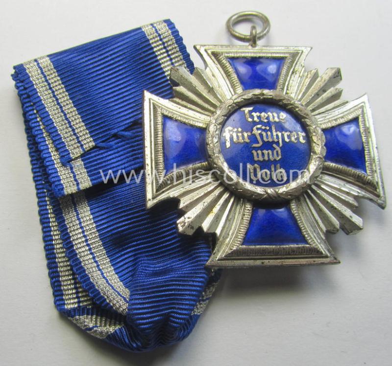 'N.S.D.A.P. Dienstauszeichnung in Silber' (ie. '2. Stufe für 15 Jahre t. D.') being a (typical) non-maker-marked- (and 'regular-weight') example that comes together with its period (regular-sized) ribbon as issued- and/or worn