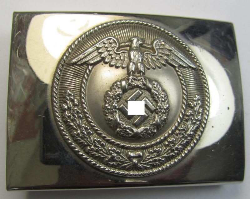 Superb - and hardly used- nor worn! - example of an unmarked - and very shiny! - nickle-chrome-based- and/or regular-sized, N.S.K.K.-related belt-buckle being a 'regular'-pattern- (ie. 'two-pieced'-) specimen