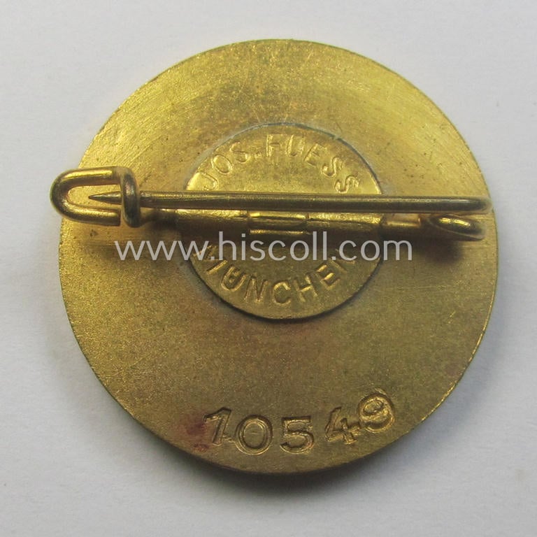 Stunning - and rarely seen! - 'Goldenes Ehrenzeichen der N.S.D.A.P.' (or: 'kleines Partei-Abzeichen für den Zivilanzug') being a smaller-sized- and maker- (ie. 'Jos. Fuess - München'-) marked 'variant' showing the unique bearers'-number: '10549'