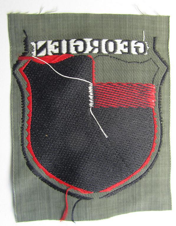 Attractive, 'BeVo'-type armshield entitled: 'Georgien' (being a 'virtually mint- ie. unissued' example as intended for a volunteer who served within the 'Deutsche Wehrmacht' ie. within the 'Georgisches Legion')