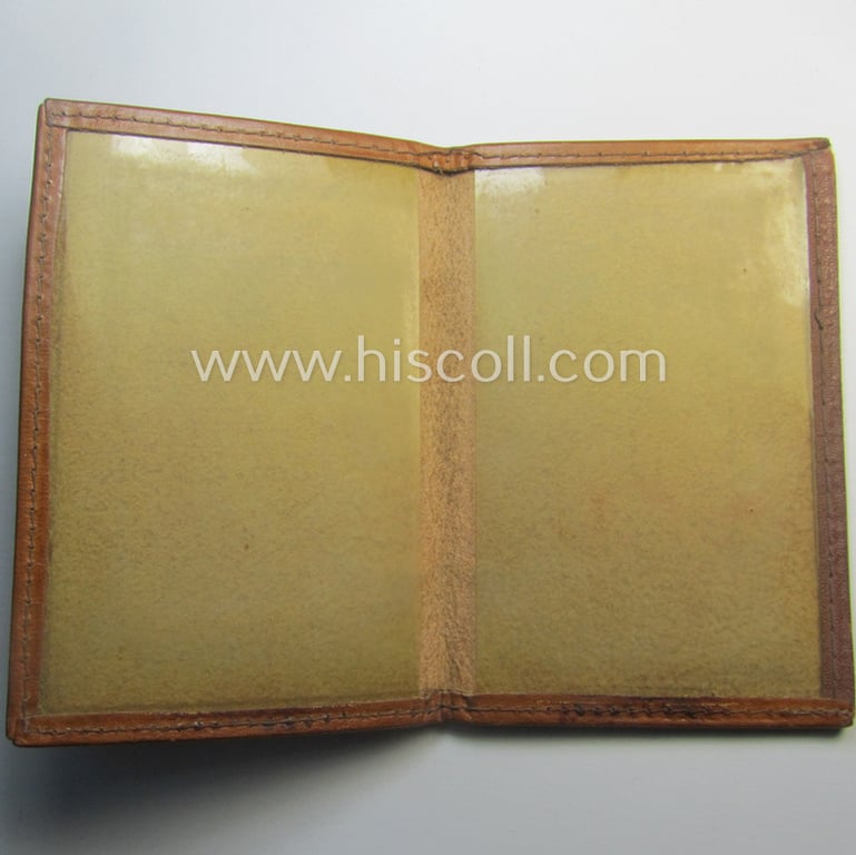 Period, WH (Heeres o. KM) light-brown-coloured- and/or genuine-leather-based protective ID-document-cover (ie. 'Hülle') as was intended for storage of a: 'Truppen-Ausweis' (or: troops identity-document)
