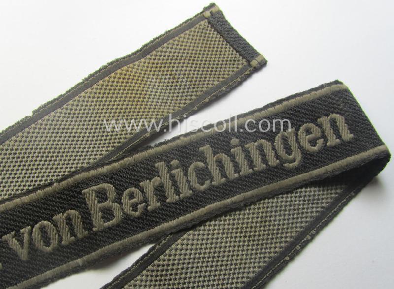 Truly used- and/or worn, Waffen-SS 1943/44-pattern cuff-title (ie. 'Ärmelstreifen') as executed in typical 'BeVo'-weave-pattern as was intended for a member within the: 17. SS-Pz-Gren.-Division 'Götz von Berlichingen'