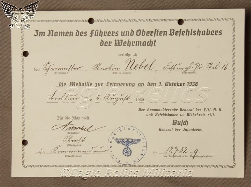 Wehrpass and Documents to Martin Nebel Pioneer