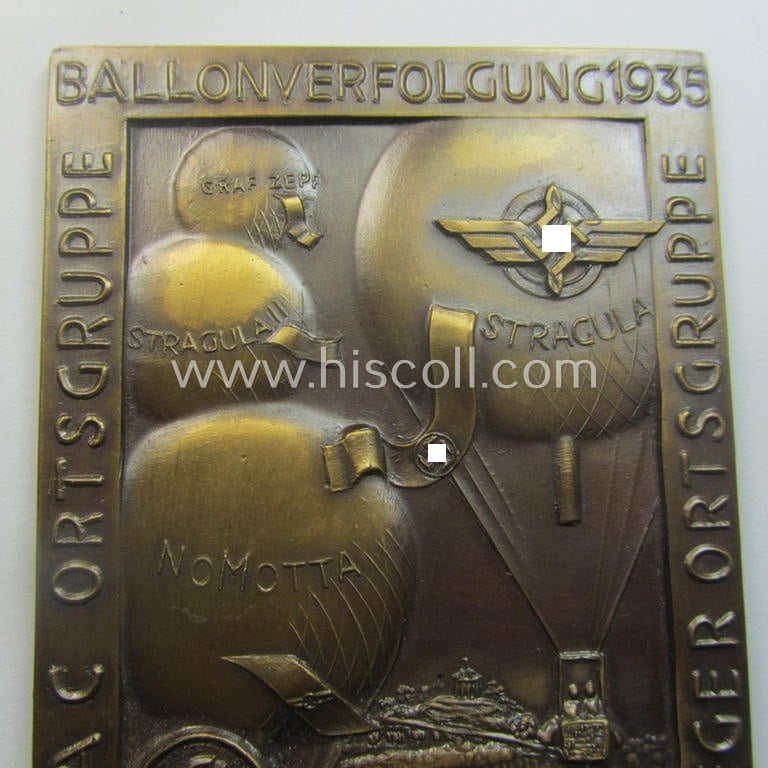 D.L.V.- (ie. D.D.A.C.-) related plaque (ie. 'Erinnerungs- o. nichttragbare Plakette') as  issued to commemorate a specific rally entitled: 'Ballonverfolgung 1935 - DDAC Ortsgruppe / Flieger Ortsgruppe - Stuttgart'