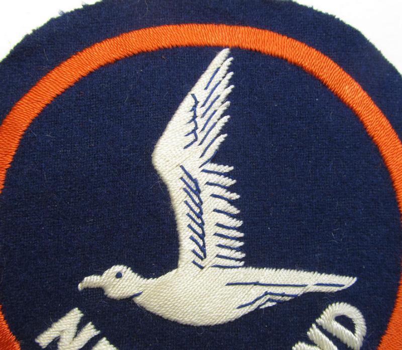 Attractive - and Dutch-produced! - example of a neatly hand-embroidered, NJS- (or: 'Nationale Jeugdstorm'-) related sports'-tunic-patch as was specifically intended for usage on the various shirts and/or tunics during the Berlin Olympic Games