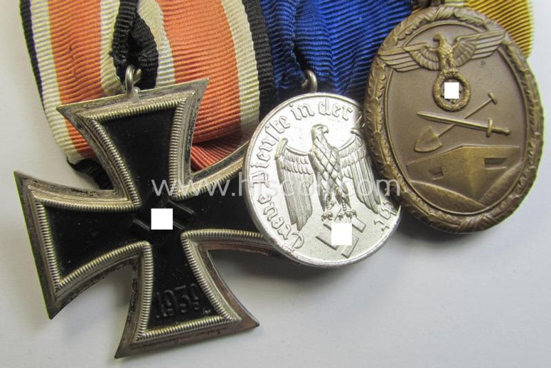 3-pieced, WWII-period medal-bar (ie. 'Ordenspange') and accompanying ribbon-bar (ie. 'Band-/Feldspange')