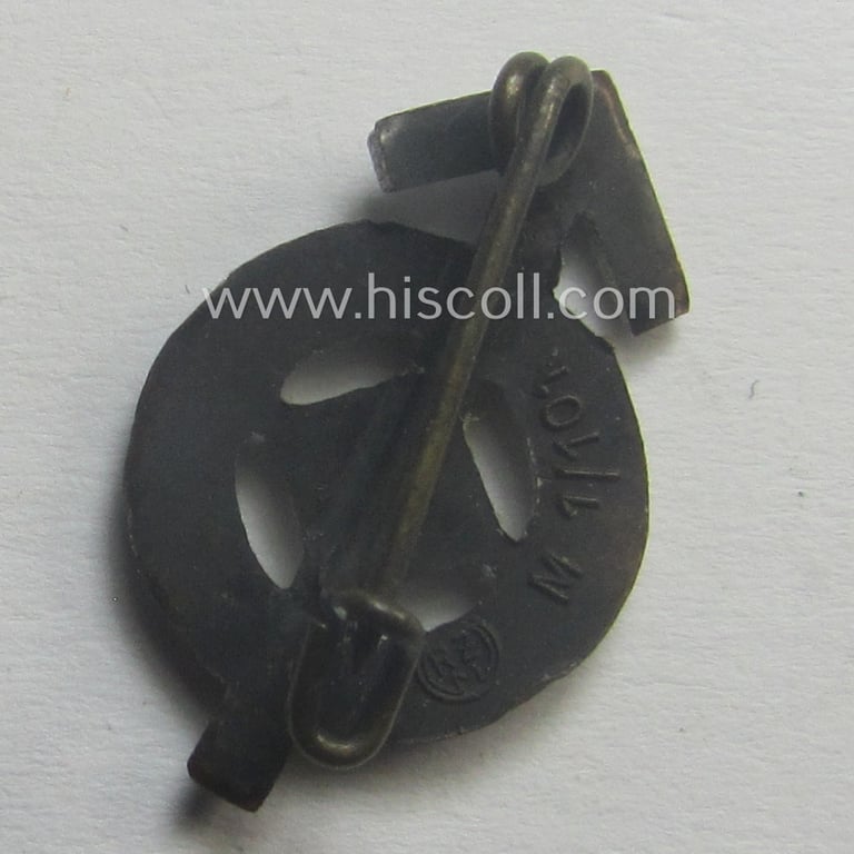 Miniature, HJ- (ie. 'Hitlerjugend'-) sports-badge (or: 'HJ-Leistungsrune') of the silver-class being a clearly maker- (ie. 'RzM - M1/101'-) marked- and/or: 'Cupal'-based specimen