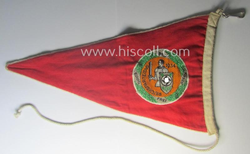 'Patriotic-styled'- and/or truly nicely woven! - N.S.D.A.P.-related vehicle- ie. bicycle-flag (ie. 'Fahrrad-Fahne') depicting on both sides an interwoven illustration of a knight coupled with the text: 'Reichsparteitag 1934'
