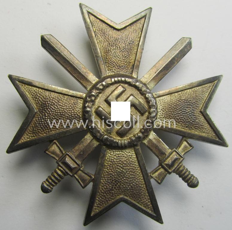 Medal-set: 'Kriegsverdienstkreuz 1. Kl. mit Schwertern' being a maker- (ie. 'L/11'-) marked (and/or: 'Buntmetall'-based!) specimen that comes stored in its original, luxuriously-styled KvK-etui as issued and stored for decades