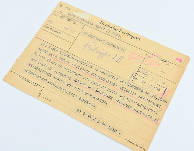 German Reichspost Telegram Kreisleitung Hannover