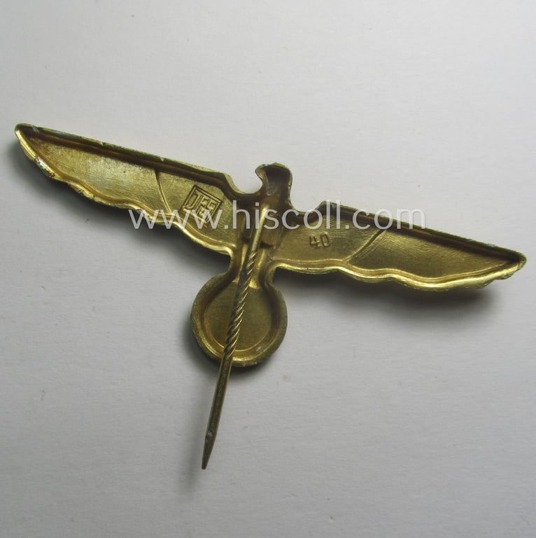 Superb, WH (Kriegsmarine) visor-cap-eagle being a clearly maker- (ie. 'JFS - 40'-) marked example as was specifically intended for attachment to the (darker-blue- ie. white-topped-) naval 'Schirmmützen'