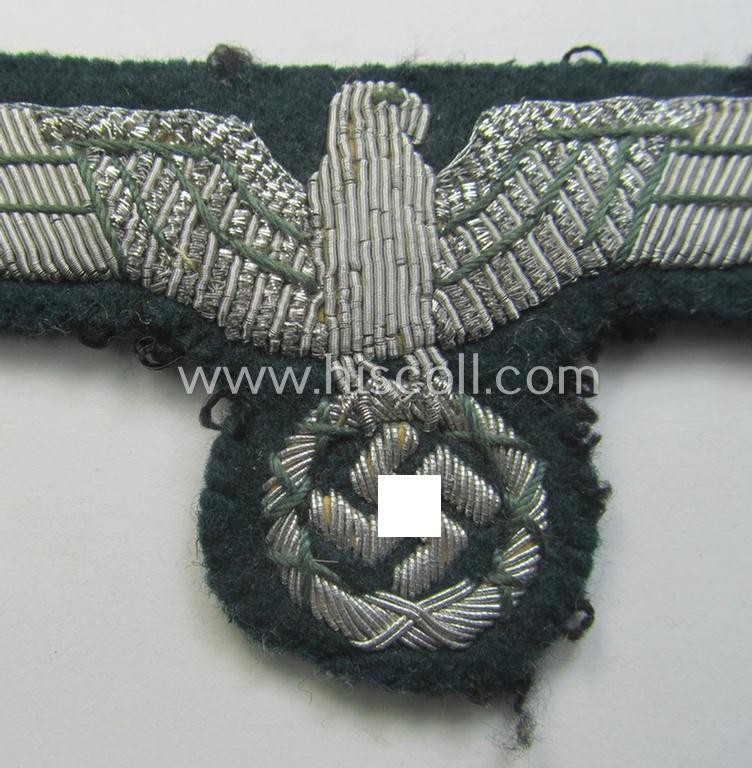 WH (Heeres) officers'-type, hand-embroidered breast-eagle (ie. 'Brustadler für Offiziere') as was executed in bright-silverish-coloured braid as was intended for usage on the various officers'-pattern tunics