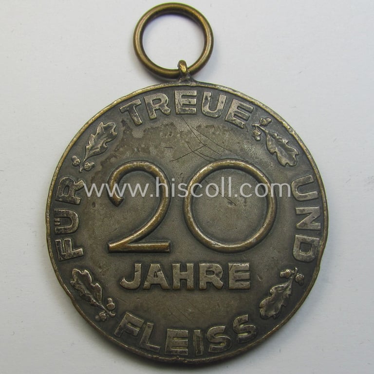 Silber-toned, typical 'Reichsnährstand'- (ie. 'RNSt.'-) related, (portable) loyal-service-award entitled: 'Reichsnährstand - Landesbauernschaft Schlesien - Für 20 Jahre Treue Dienste und Fleiss'