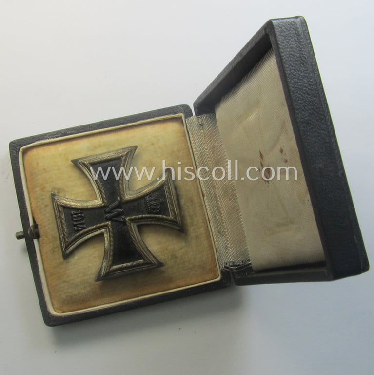 WWI-period, Iron Cross 1st class (or: 'Eisernes Kreuz 1. Klasse') being a nicely preserved- (albeit typical non-maker-marked!) example that came stored in its period-etui as found