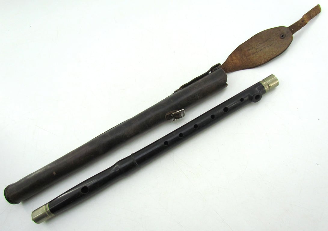 BDM (Bund Deutscher Mädel) marching fife with original black leather carrying case.