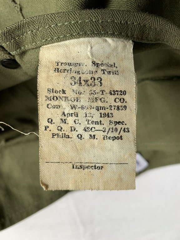 U.S. Combat HBT  Tunic and Trousers 1942-1943