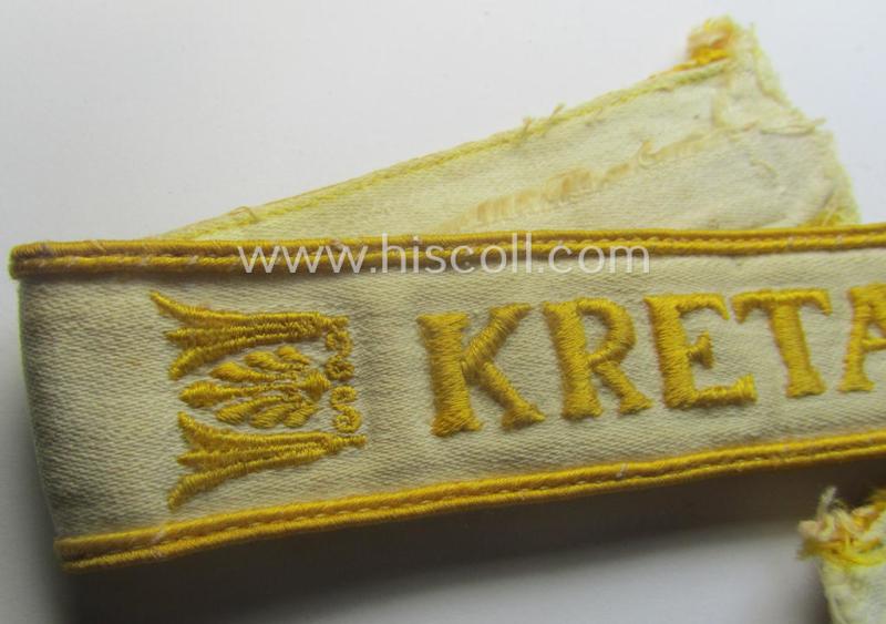 WH (LW o. Heeres) cuff-title (ie. 'Ärmelstreifen') entitled: 'Kreta' (being a wonderful- and totally non-shortened example that comes in a truly issued- ie. I deem once tunic-attached, condition)