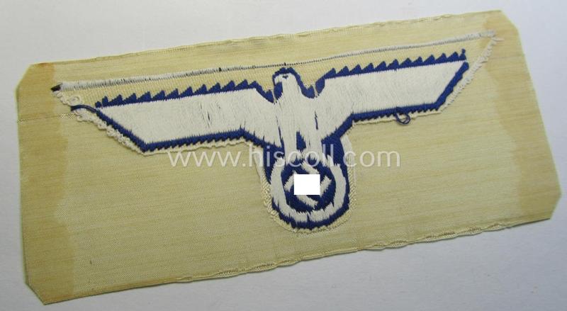 Attractive - and scarely seen! - WH (KM) related breast-eagle (ie. 'Brustadler für Mannschaften u. Uffz. der Kriegsmarine') being a 'standard-issue'-pattern-example as executed in the 'BeVo'-weave-pattern on a white-coloured background