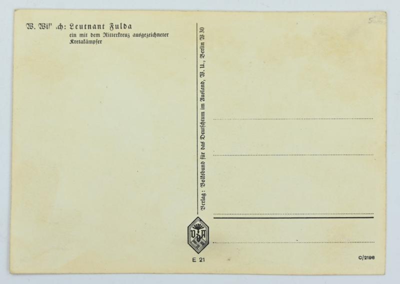 German Postcard of Fallschirmjager Leutnant Fulda