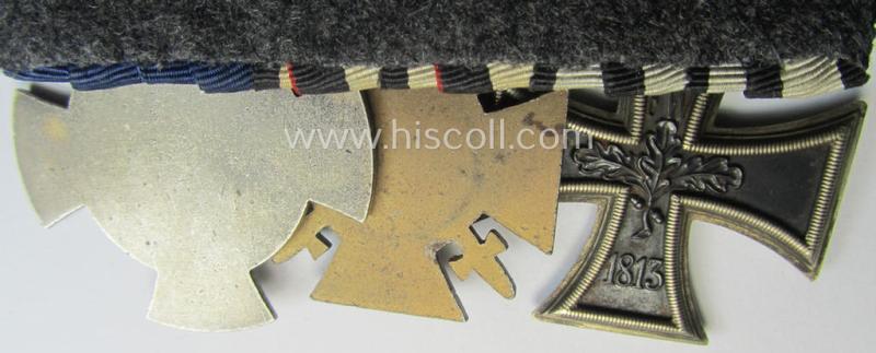 3-pieced 'WWI'- (ie. TR-) related medal-bar (ie. 'Ordenspange') resp. depicting a WWI-period: 'EK II.Kl.', a: 'FKK 1914-18' and a (very rarely seen!): 'Freie Stadt Danzig - Treudienst-Ehrenzeichen für 25 Jahre TD'