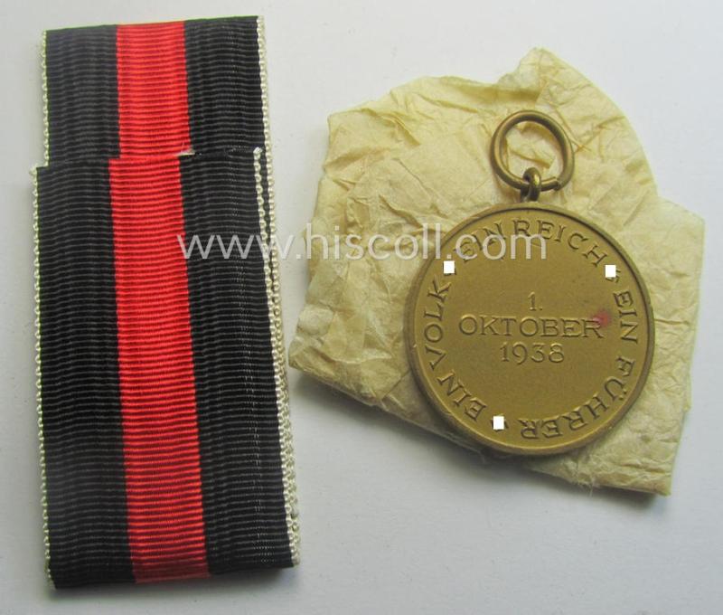 WH Czech-occupation- (ie. 'Anschluss'-) medal: '1. Oktober 1938' being a neat (and virtually mint!) example that came together with its full-length ribbon as issued and/or recently found