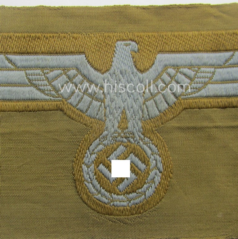WH (Heeres) 'tropical-issue' (ie. DAK or: 'Deutsches Afrika Korps'-related-) breasteagle, as executed in neat so-called: 'BeVo'-weave style that comes in a 'virtually mint- ie. unissued'-, condition