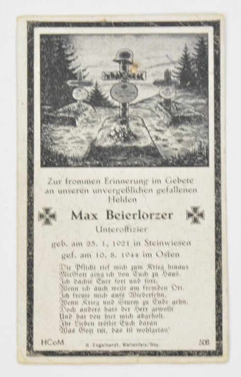 German WH Deathcard 'Max Beierlorzer'