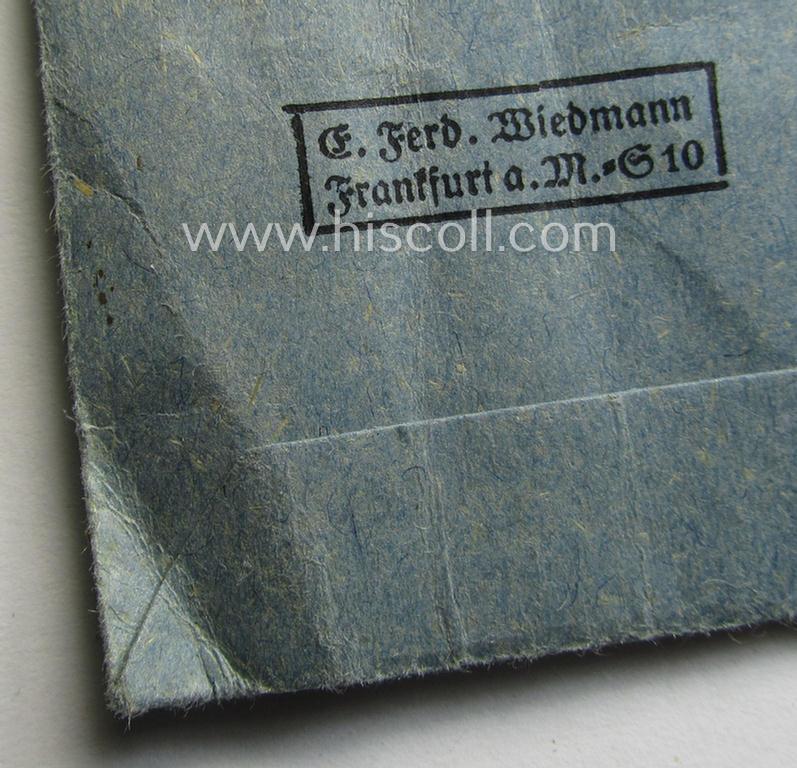 'Ehrenkreuz der deutschen Mutter - zweite Stufe' (or: silver-class mothers'-cross) that came mounted onto its long-sized ribbon and that came stored in its period pouch by the maker: 'E. Ferd. Wiedmann - Frankfurt a. M.'