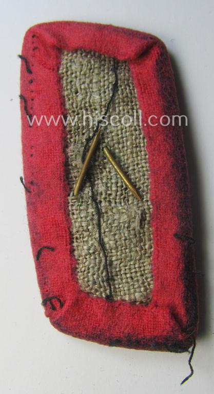 Early- (ie. mid-) war-period - albeit regrettably single! - WH (Heeres) black-coloured, woolen-based- and/or bright-pink-piped: 'Panzer'-collar-tab having an aluminium based 'Totenkopf' (ie. skull) attached
